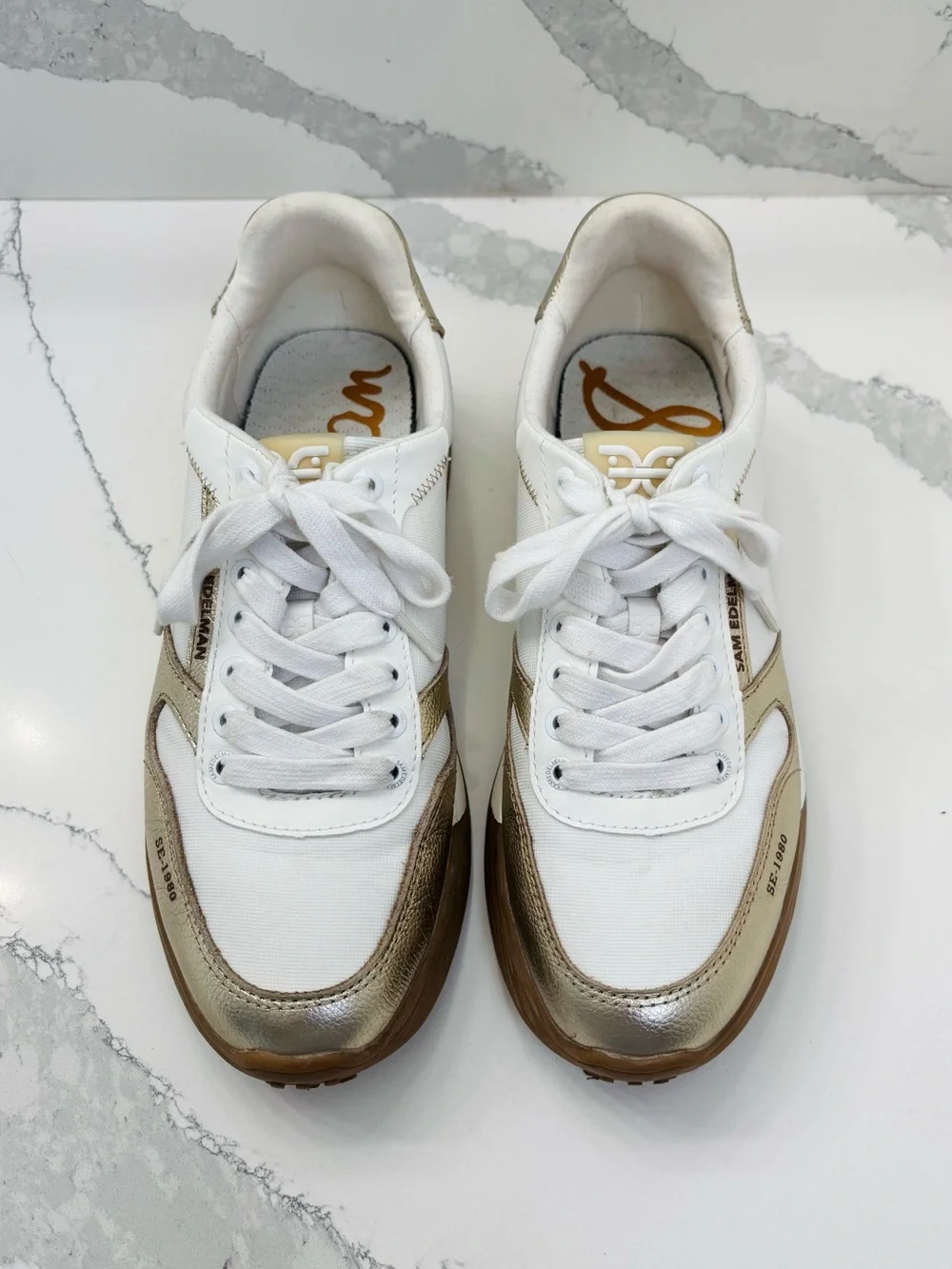 Sam Edelman Women’s 10M Layla White/Gold Fashion Platform Sneakers